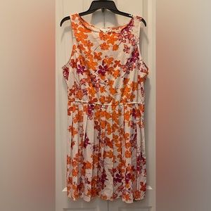Orange & Pink Floral Jacquard Pleated Mini Dress XL